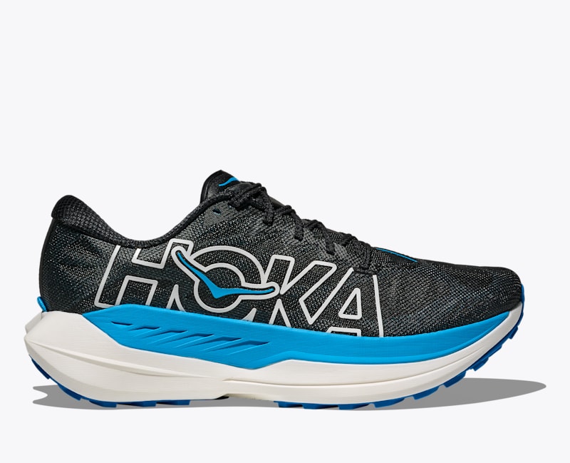 HOKA Men's Rocket X Trail Shoes in Black/Skyward Blue, Size 7.5