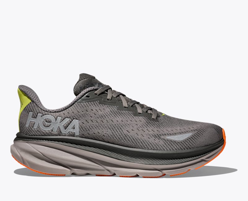 HOKA Men's Clifton 9 GTX Shoes in Asphalt Grey/Gravel, Size 7.5