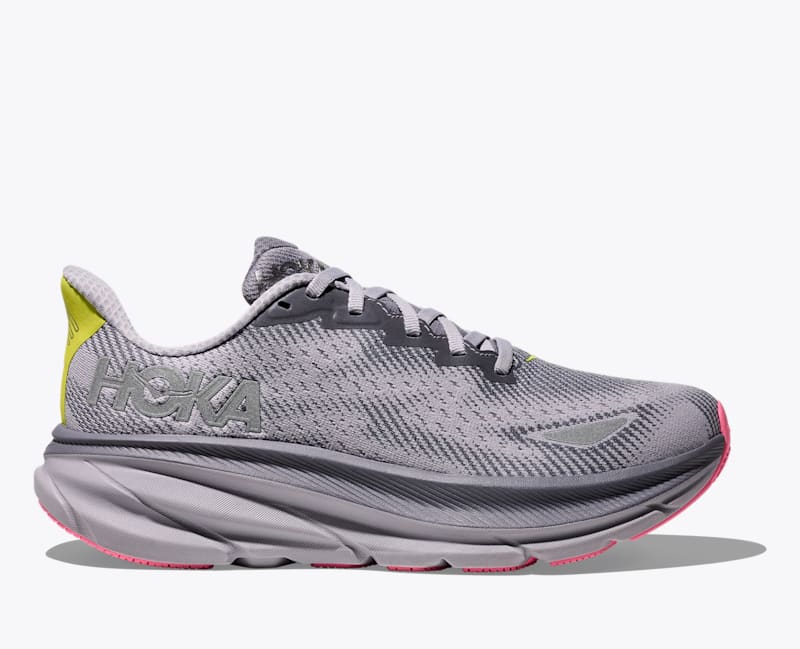 HOKA Women's Clifton 9 GTX Shoes in Grey Skies/Foggy Grey, Size 5.5