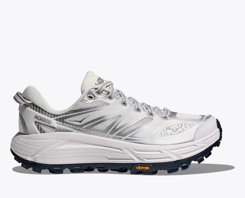 HOKA Mafate Speed 2 Shoes in White/Silver, Size M 4.5/W 5.5