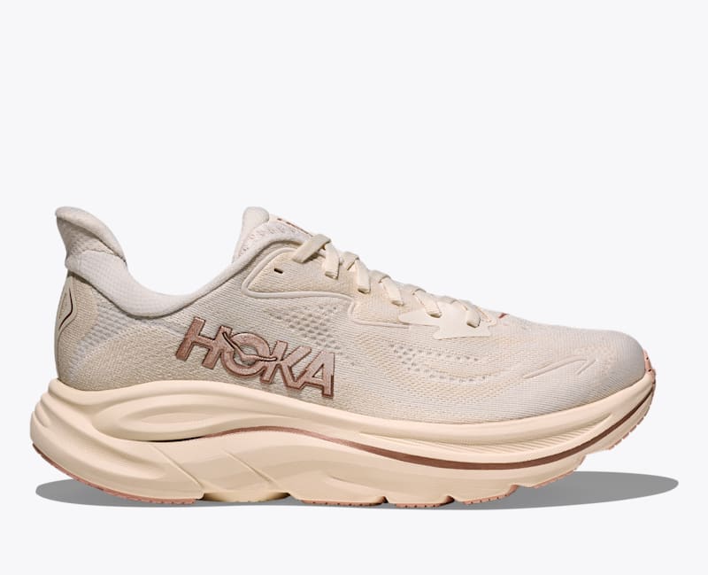 HOKA Women's Clifton 10 Shoes in Alabaster/Rose Gold, Size 4
