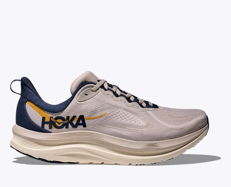 HOKA Men's Kawana 3 Shoes in Putty/Midnight Blue, Size 8.5