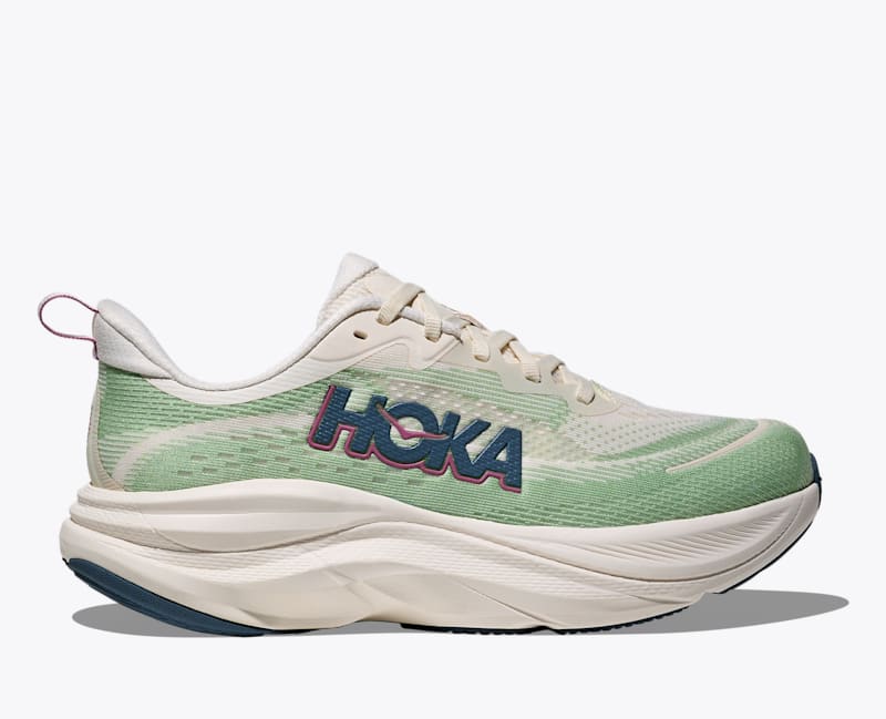 HOKA Women's Skyflow Shoes in Alabaster/Vintage Green, Size 9.5