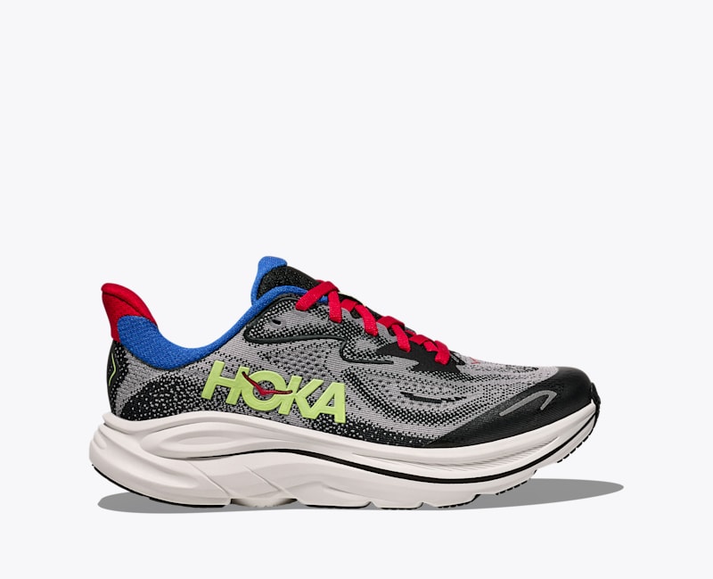 HOKA Clifton 10 Shoes in Foggy Grey/Black, Size 4.5Y