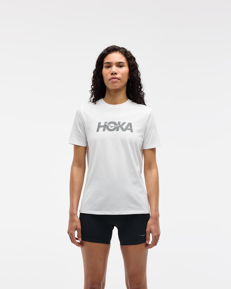 HOKA Women's Core Logo CTN SS Tee Shirt in White, Size Large