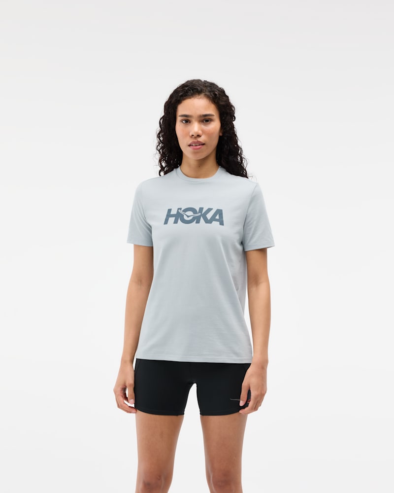 HOKA Women's Core Logo CTN SS Tee Shirt in Mineral Blue, Size Large