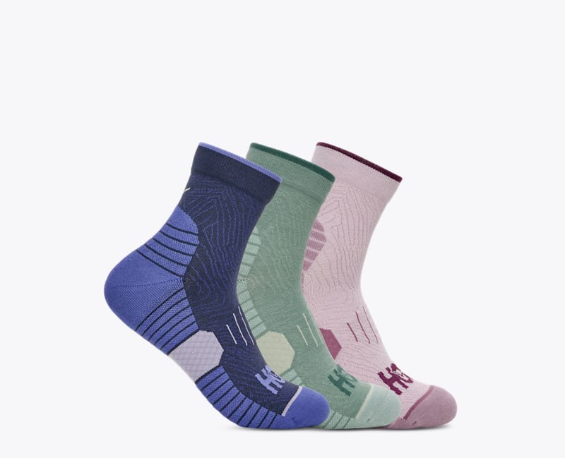 HOKA Quarter Run Sock 3-Pack in Varsity Navy/Rosemary/Lilac Cream, Size Small