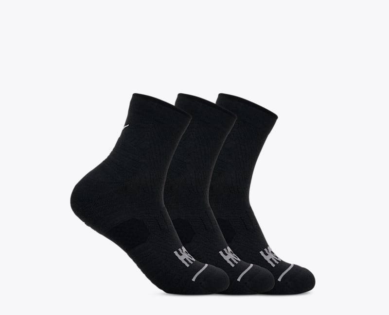 HOKA Quarter Run Sock 3-Pack in Black/Black/Black, Size Large