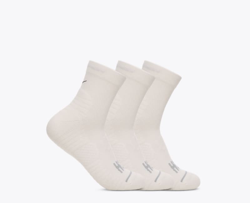 HOKA Quarter Run Sock 3-Pack in White/White/White, Size Large
