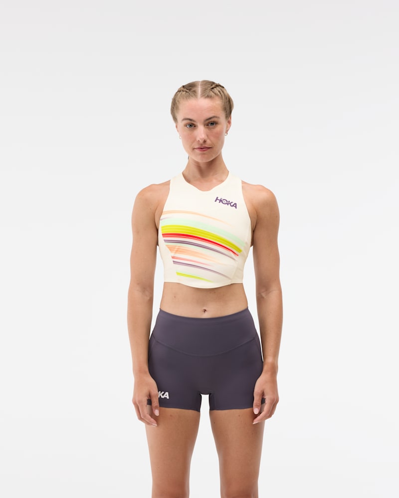 HOKA Women's Race Day Crop Bra in Alabaster Flare, Size XXL