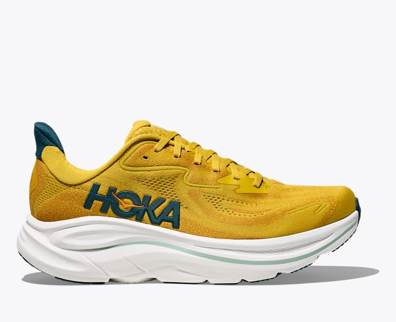 HOKA Men's Clifton 10 Shoes in Yellow Gold/Tidal Wave, Size 10.5
