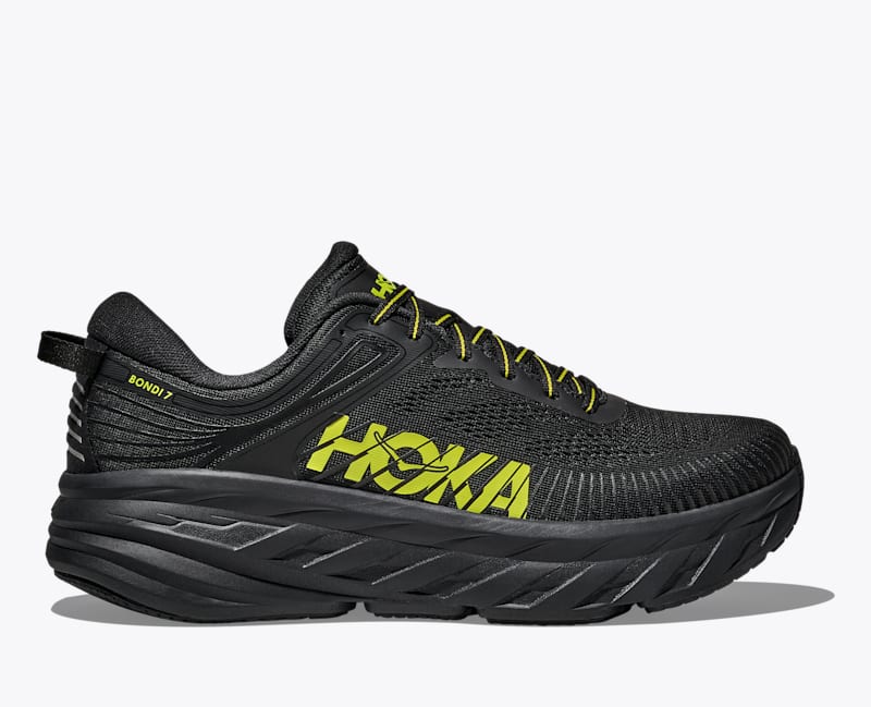 HOKA Men's Bondi 7 Shoes in Black/Hoka Citrus, Size 7