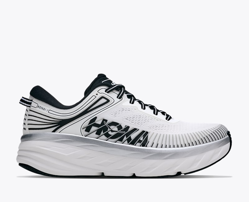 HOKA Men's Bondi 7 Shoes in White/Black, Size 7