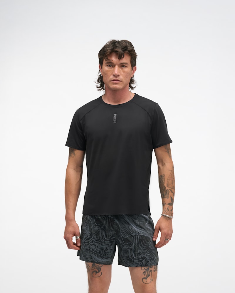 HOKA Men's EveryRun Short Sleeve Shirt in Black, Size XXL