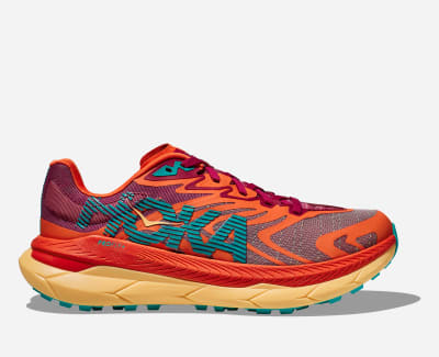 HOKA Men's Tecton X 2 All-Terrain Running Shoes in Cherrie Jubilee/Flame - 1134516-CJFL