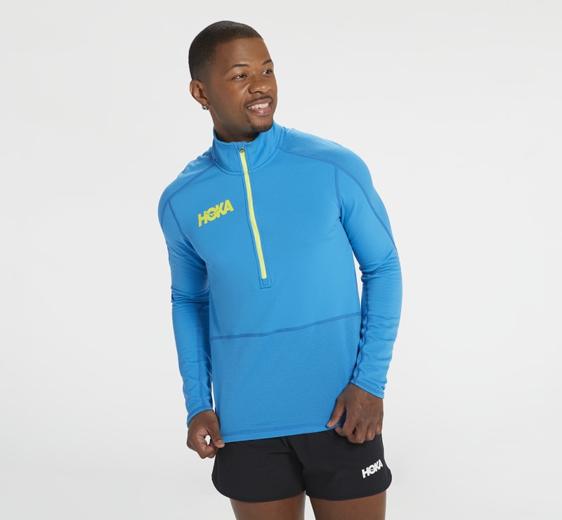 HOKA Midlayer mit halbem Reißverschluss für Herren in Diva Blue Größe M | Langarmshirts