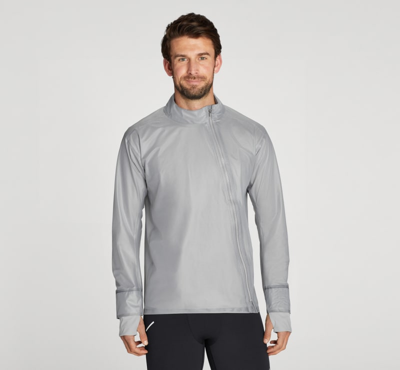 HOKA performance shield jakke i lunar rock, størrelse: mellom
