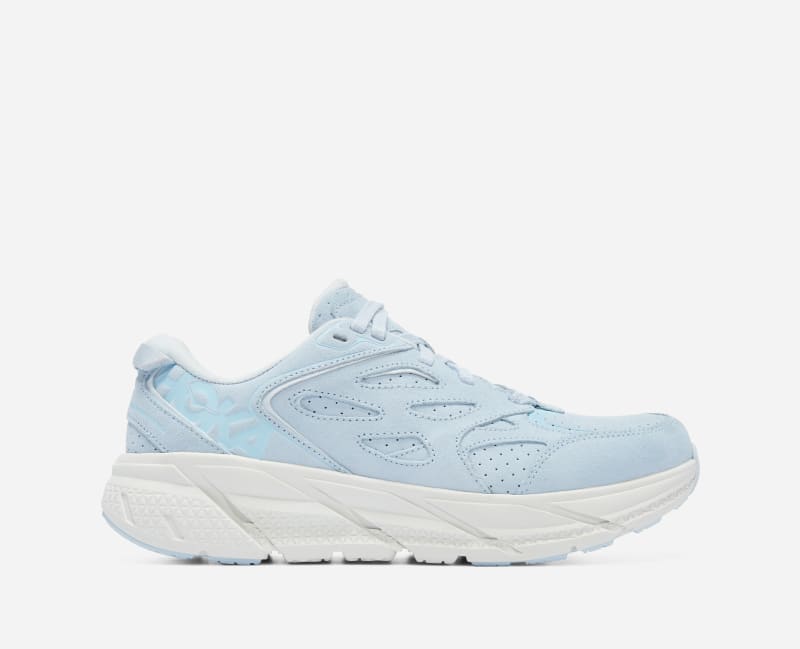 HOKA Clifton L Suede Walking Shoes in Country Air/Bit Of Blue, Size 11