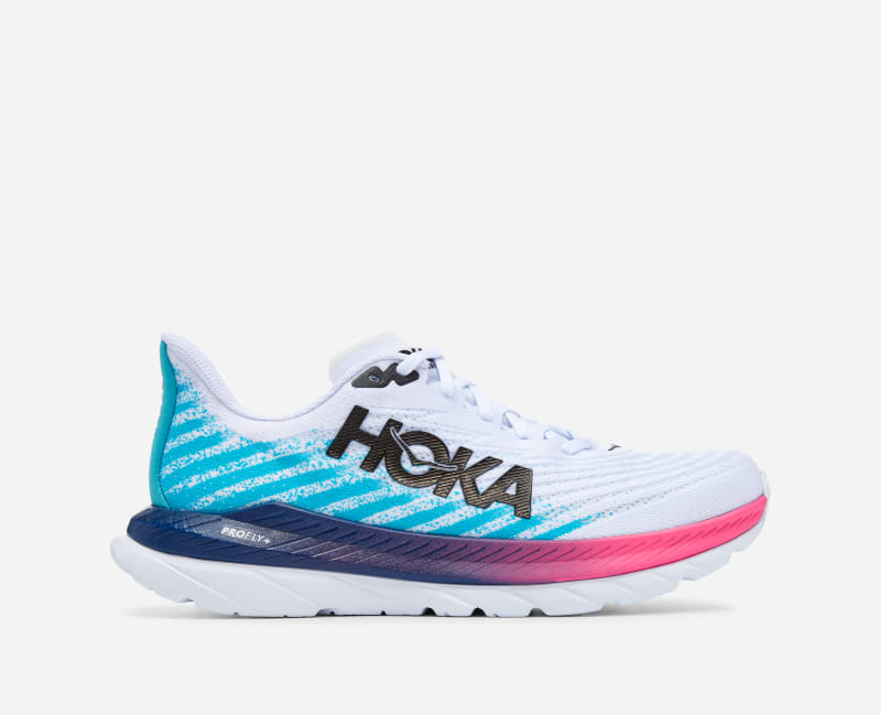 HOKA Men's Mach 5 Road Running Shoes in White/Scuba Blue, Size 7