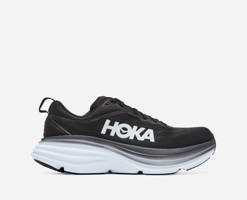 HOKA Women's Bondi 8 Running Shoes in Black/White, Size 3.5