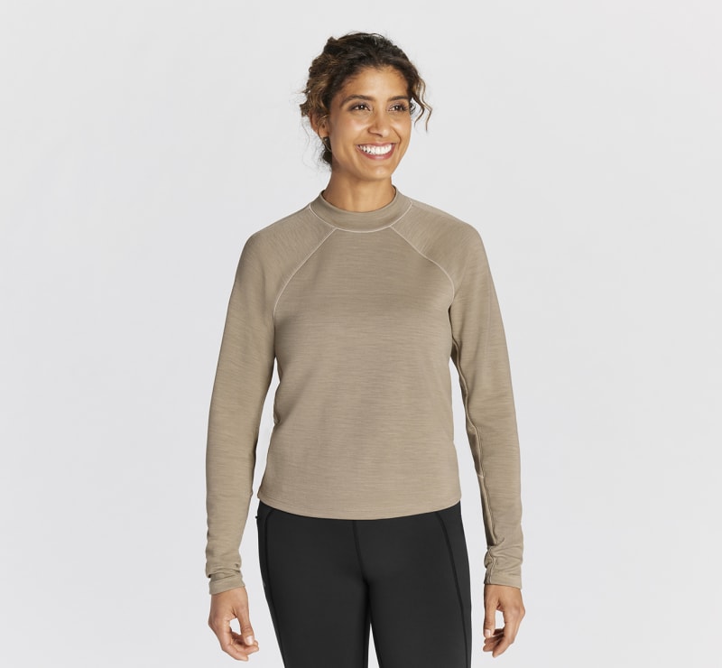 HOKA Women's Midweight Merino Blend Long Sleeve in Dune, Size XS