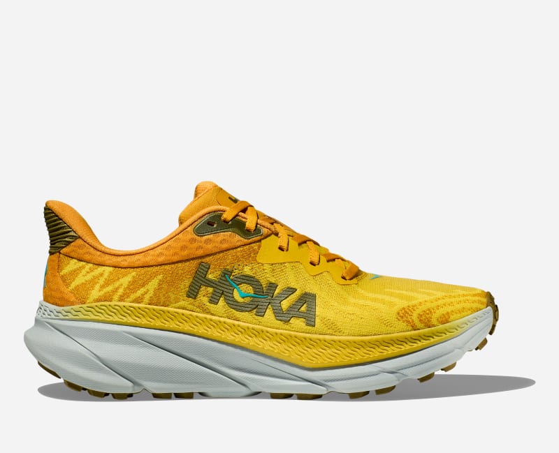 HOKA Men's Challenger 7 Road Running Shoes in Passion Fruit/Golden Yellow, Size 9.5