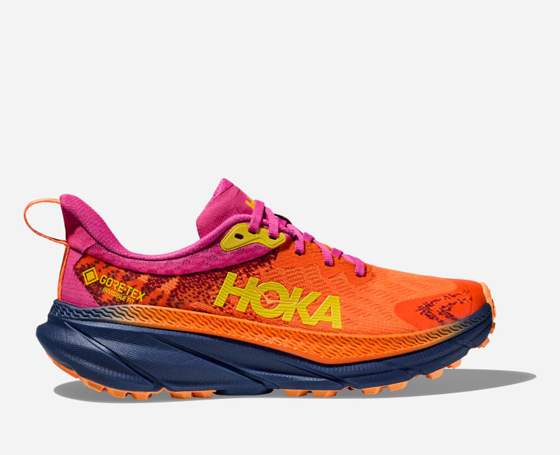 HOKA Women's Challenger 7 GORE-TEX All-Terrain Running Shoes in Vibrant Orange/Pink Yarrow, Size 7.5