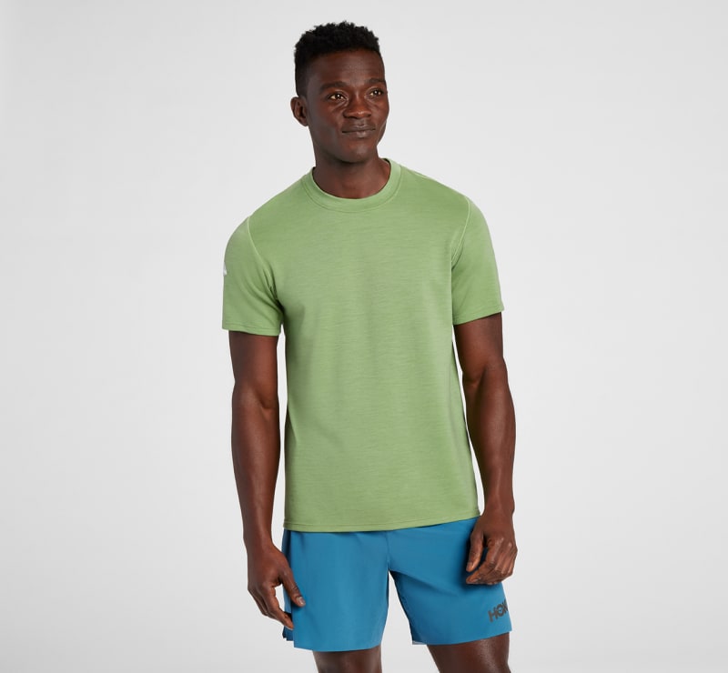 HOKA Men's Midweight Merino Blend Short Sleeve in Loden Frost, Size Small