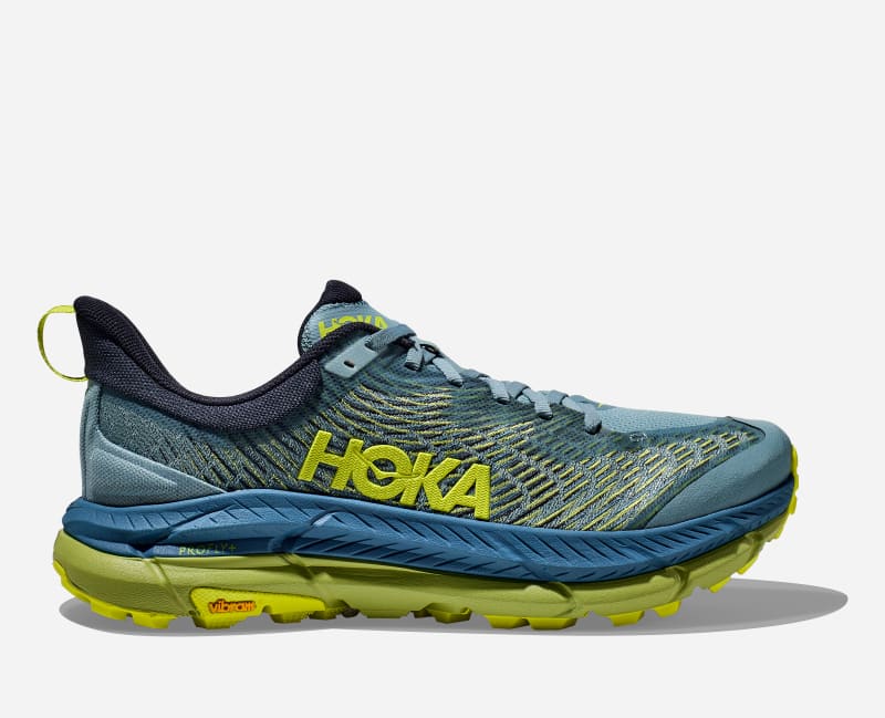 HOKA Men's Mafate Speed 4 Trail Shoes in Stone Blue/Dark Citron, Size 6.5