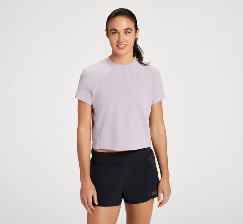 HOKA Women's Midweight Merino Blend Short Sleeve in Lilac Marble, Size Large