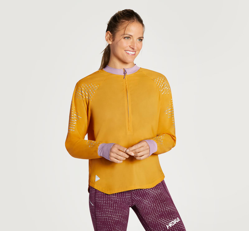 HOKA Giacca antivento con mezza cerniera per Donna in Golden Yellow Taglia S | T-Shirts