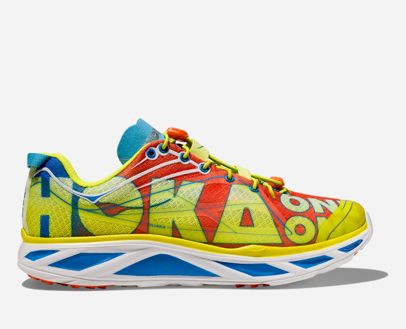 HOKA Huaka Origins Lifestyle Shoes in Evening Primrose/Flame, Size 9