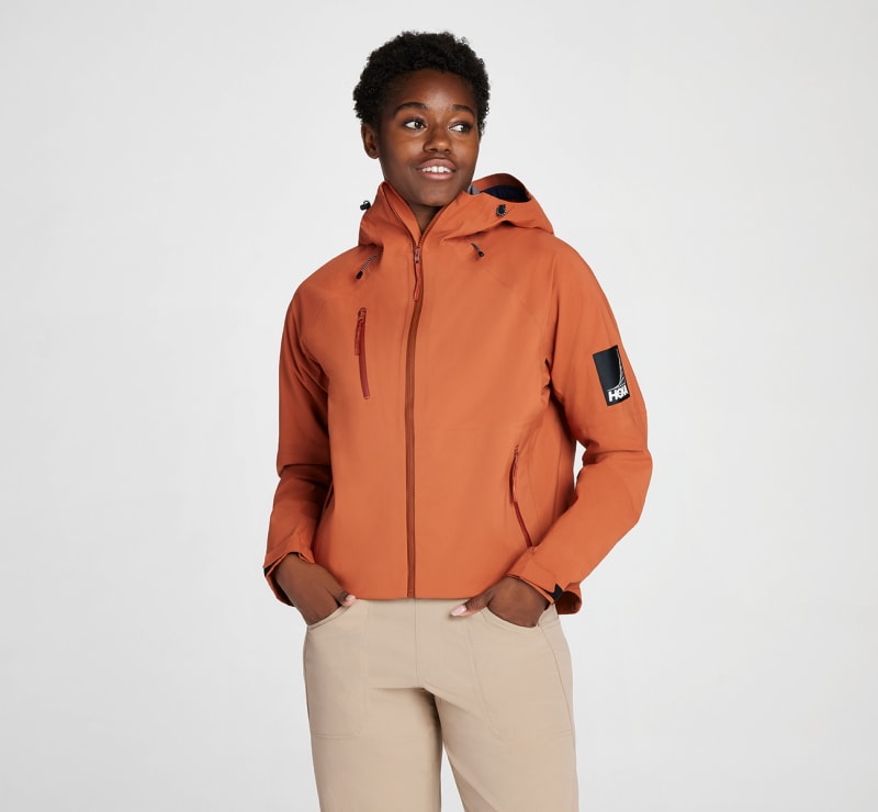 HOKA Women's Transport Rain Jacket in Baked Clay, Size XS