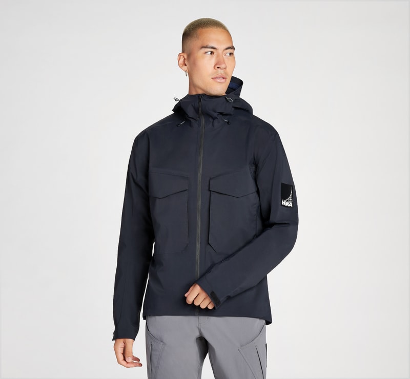 HOKA transport rain jakke i svart, størrelse: XL