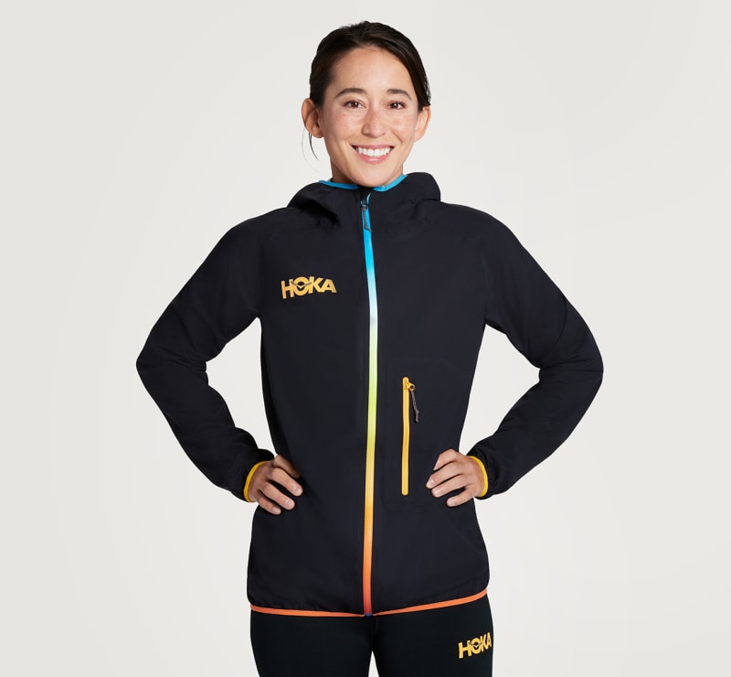 HOKA Women's Ultralight Waterproof Jacket in Black, Size Small