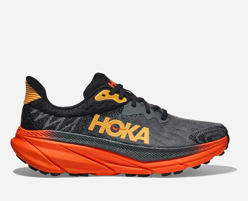 HOKA Men's Challenger 7 Trail Running Shoes in Castlerock/Flame, Size 44