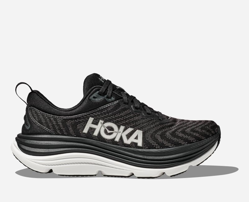 HOKA Women's Gaviota 5 Stability Running Shoes in Black/White, Size 41 1/3