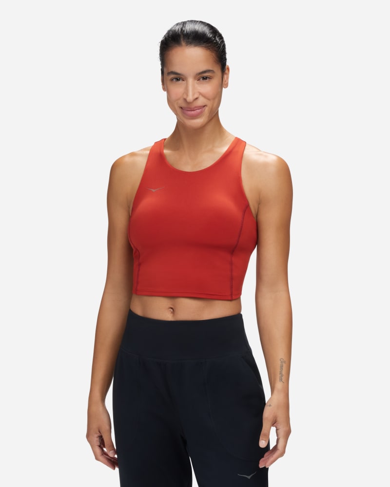 HOKA Women's Elaro Crop Bra in Rust, Size Medium