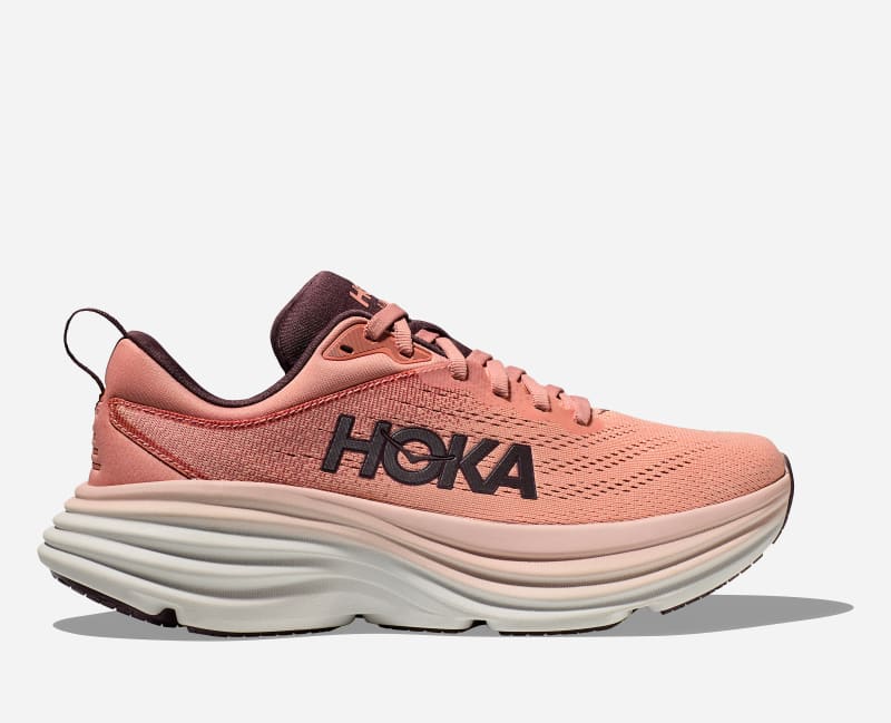 HOKA Women's Bondi 8 Running Shoes in Earthenware/Pink Clay, Size 9