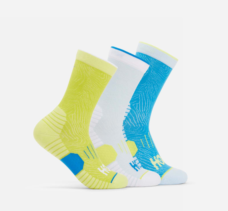 HOKA Crew Run Sock 3-Pack in Diva Blue/Ice Water/Evening Primrose, Size Medium