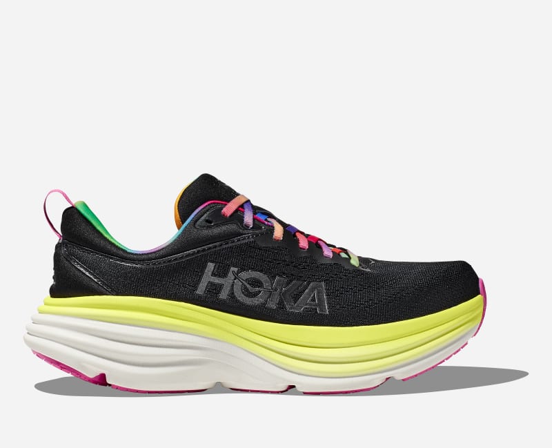 HOKA Women's Bondi 8 Running Shoes in Black/Citrus Glow, Size 10.5