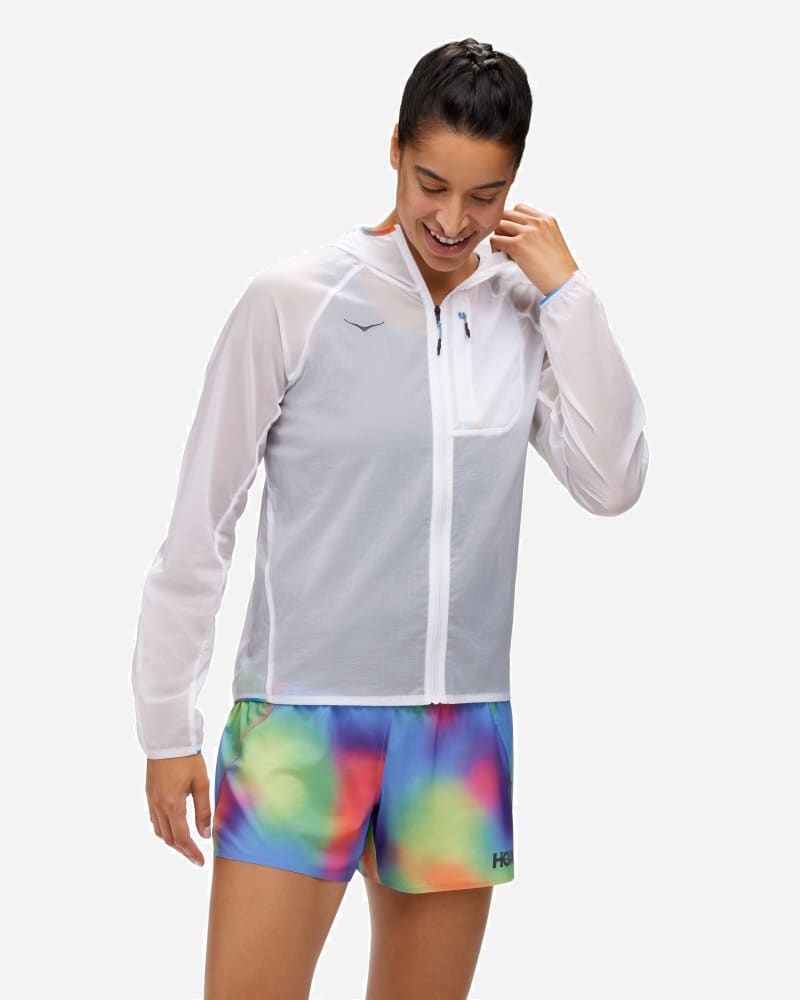 HOKA Women's Skyflow Jacket in White/Multi, Size XL