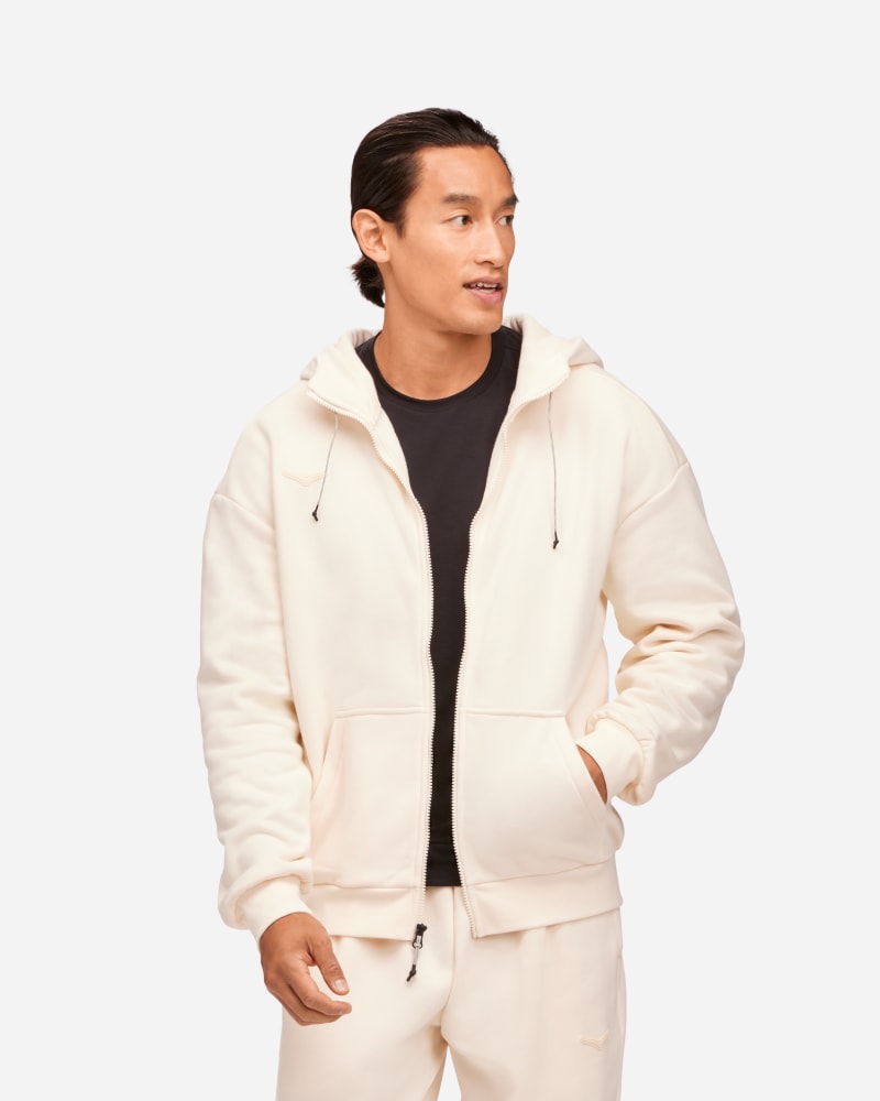 sweat à capuche essential hoka zippé pour homme en eggnog taille 2xl | polaires et sweats à capuche