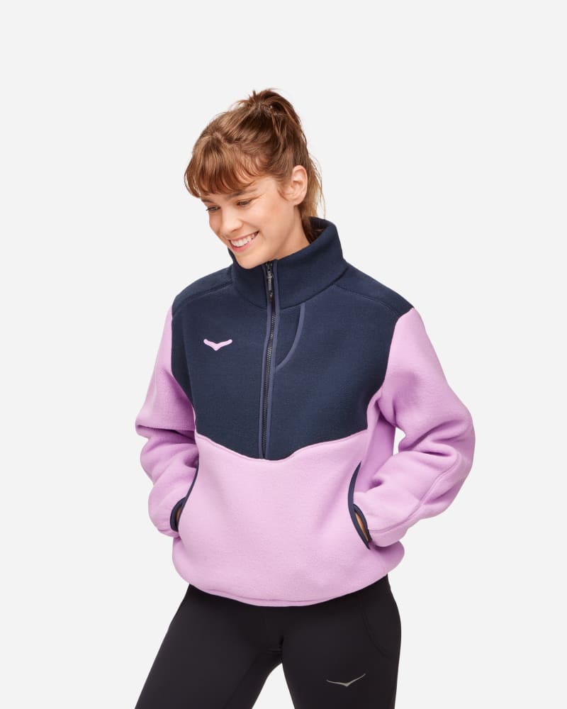 hoka polaire ridgetop à col zippé pour femme en violet bloom taille xl | polaires et sweats à capuche