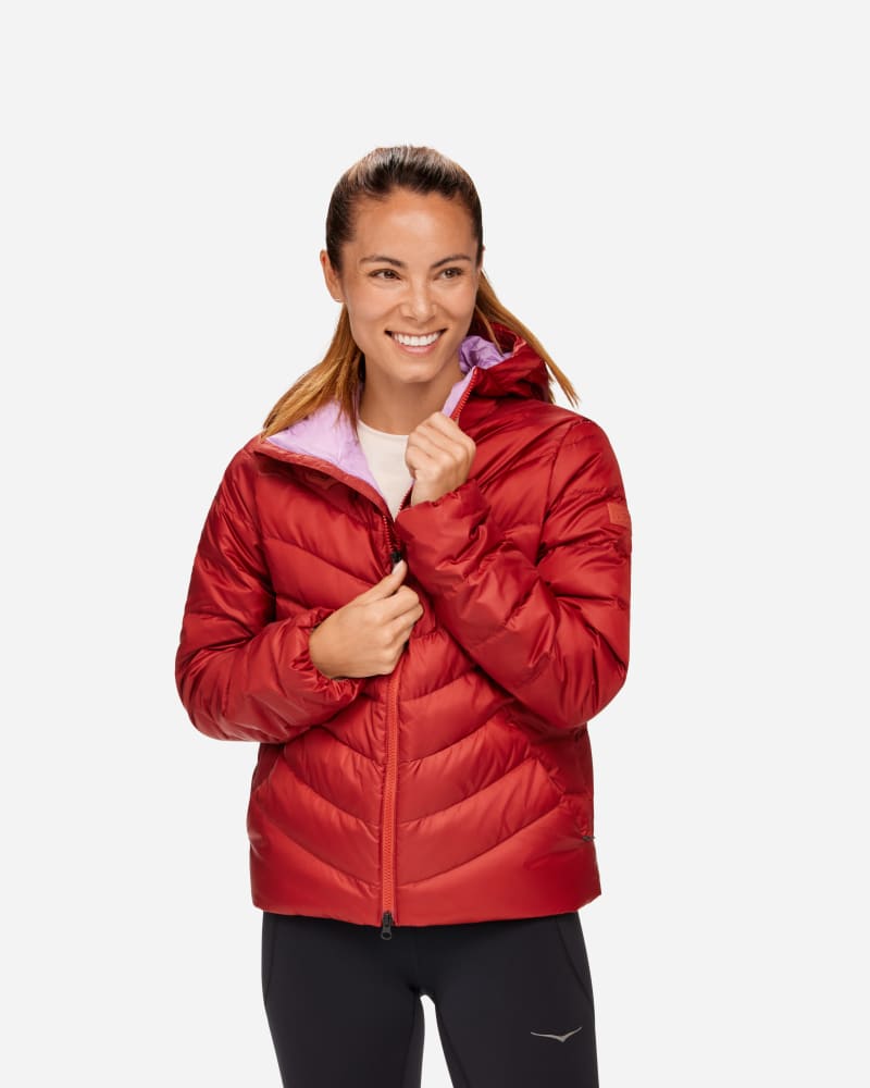 HOKA Women's Outseeker Down Jacket in Rust, Size Large