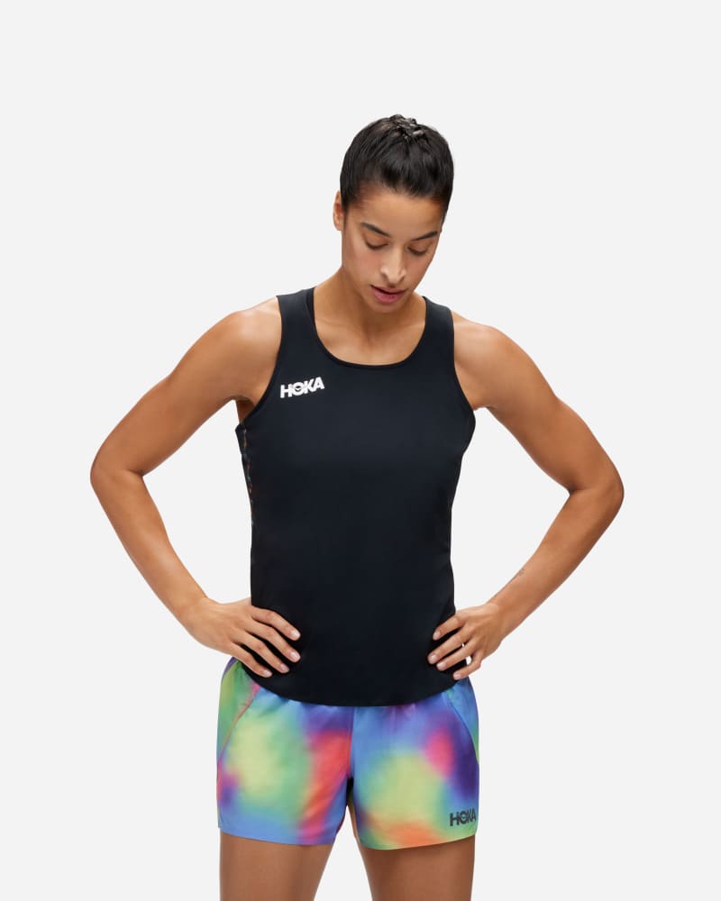 HOKA Women's Tank in Black/Multi, Size Large