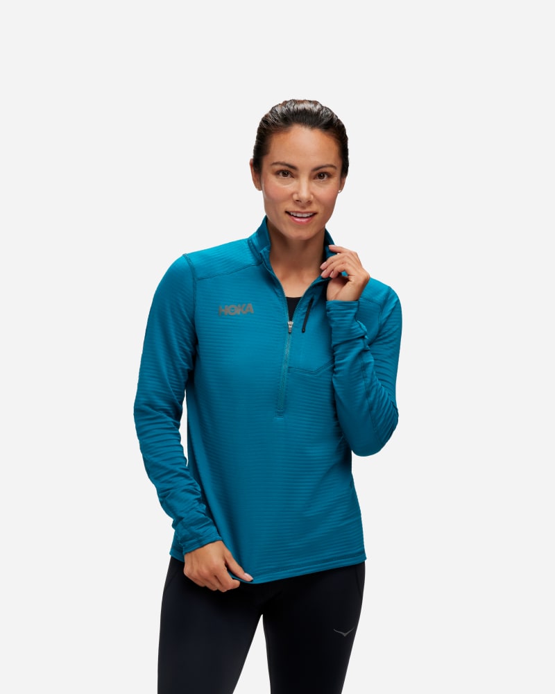 HOKA Shirt met halve rits voor Dames in Deep Lagoon, maat L | Shirts Met Lange Mouwen