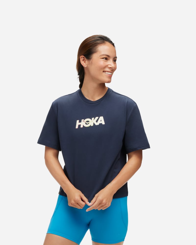 HOKA Women's Graphic SS T-Shirt in Outer Space, Size Medium