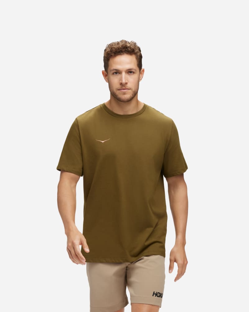 HOKA Men's Graphic SS T-Shirt in Dark Olive, Size Small