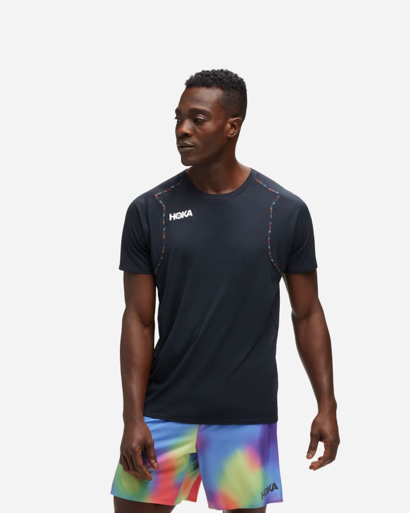 HOKA Glide Short Sleeve voor Heren in Black, maat XS | Shirts Met Korte Mouwen
